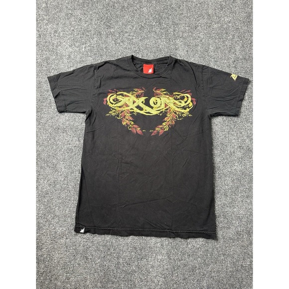 Womens Graphic Axon Black Short Sleeve T-Shirt Floral Print, Size M